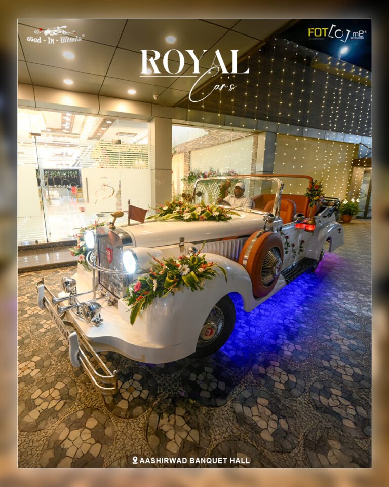wedding vibes in royal entry vintage car